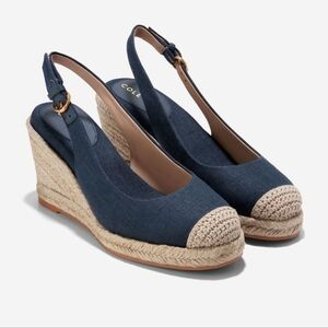 Cole Haan Navy Espadrille Wedge Slingback